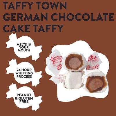 Taffy Town German Chocolate Cake Taffy - 2.5 lbs - Individually Wrapped, Old Fashioned, Soft, Chewy Creamy Gourmet Candy Bulk for Party Favors Goodie Bags - Gluten-free Peanut-free