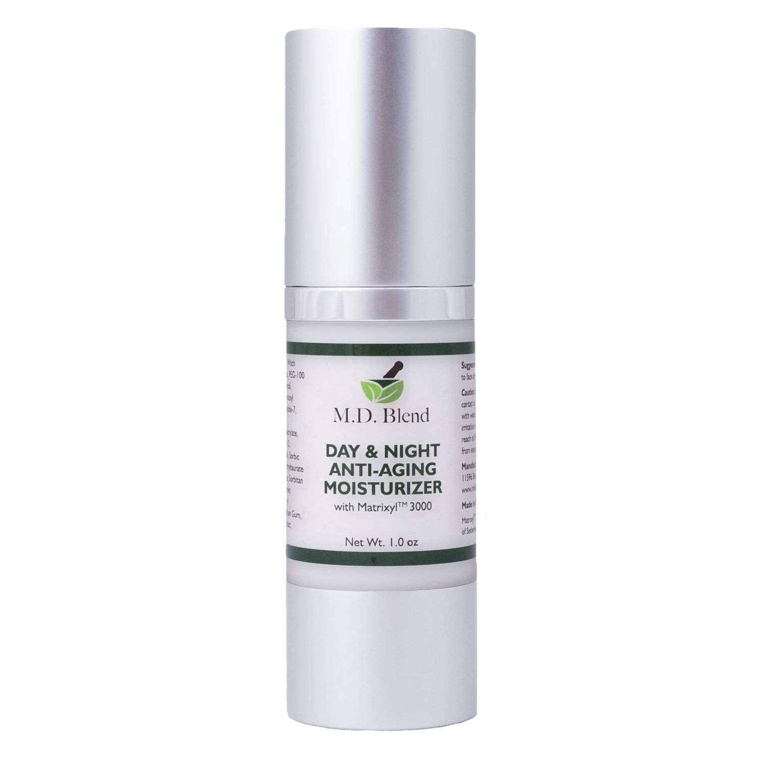 M.D. Blend Day Night Anti-Aging Moisturizer with Matrixyl 3000 Premium Face Cream Non-Irritating Skin Care For Lines, Stretch Marks, Imperfections Patented Pentapeptide - 30ml Airless Pump