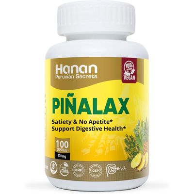 Hanan Pi alax 100 Capsules of Pineapple, Green Tea, Artichoke, Stevia, Yacon Leaves, Senna, Horsetail and Fennel from Peru Herbal Supplement - for Natural Cleanse Detox
