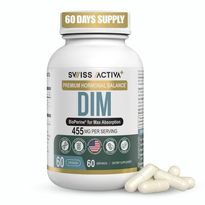 Swiss Activa DIM Supplement - New Formula - Hormone Balance for Women Men - Estrogen Supplement for Women and Men- Supports Hormonal Acne Menopause Symptoms - 60 Days Supply