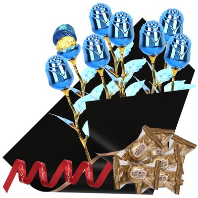 KWOLYKIM 12PCS Mothers Day Milk Chocolate Roses 5.5oz Individually Wrapped Candy Flowers Blue Rose Sweet Gfit for Holiday Valentine Parties Coworkers
