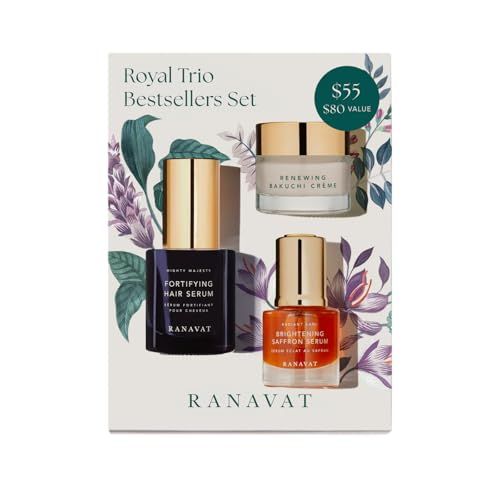 RANAVAT BOTANICS RANAVAT Royal Trio Travel Size Gift Set - Brightening Saffron Face Serum, Renewing Bakuchi Face Cream Fortifying Hair Serum (3 Count)