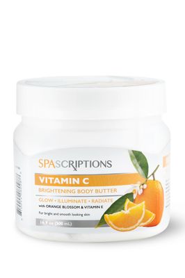 SpaScriptions Vitamin C Brightening Body Butter, with Orange and Vitamin E, Promote Radiant Skin, 16.9 oz