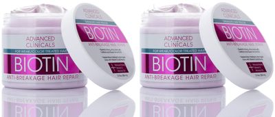 Advanced Clinicals Biotin Hair Treatment Anti-Breakage Repair Hair Mask. Strengthen Broken, Color-Treated Hair WRepairing Deep Conditioner Manuka Honey Caffeine To Restore Weak Hair, (Pack Of 2)