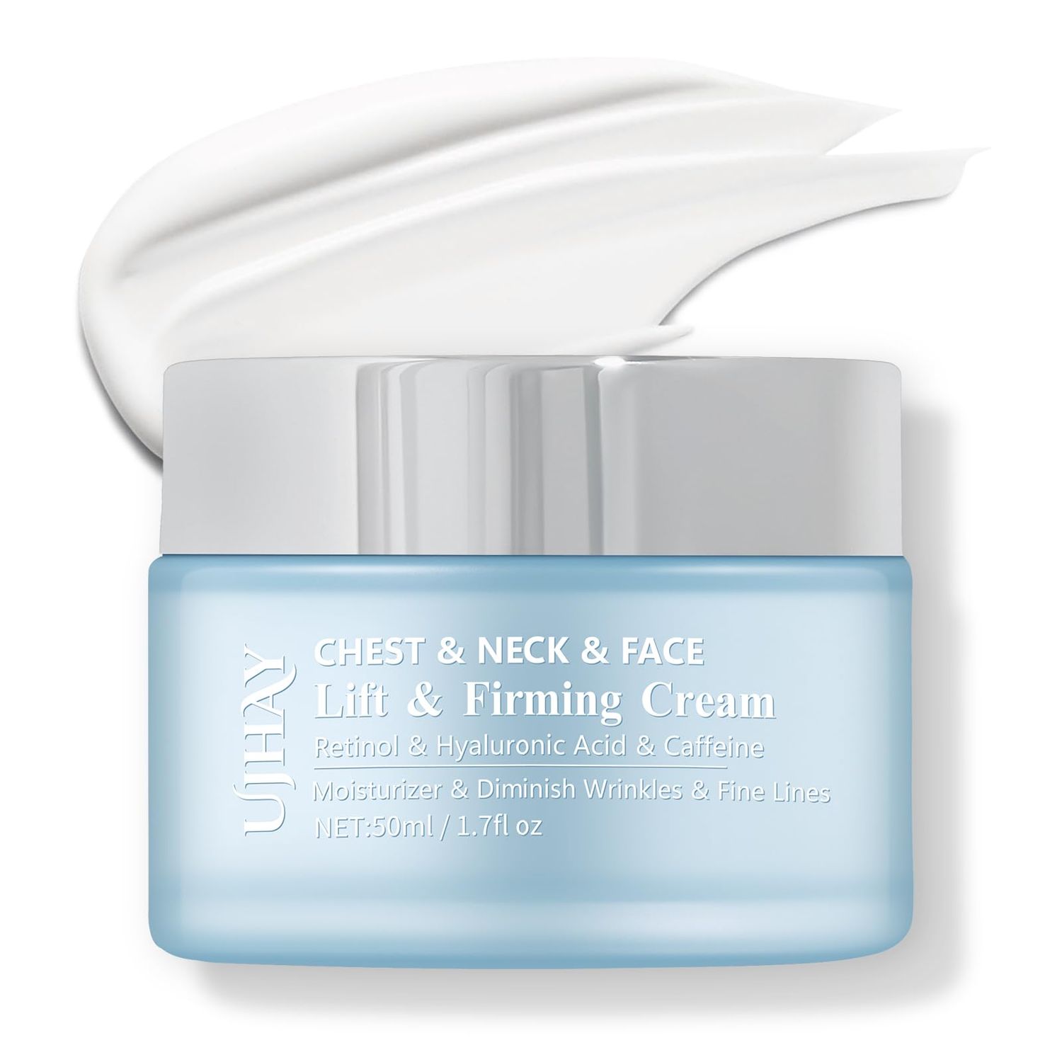 UJhay Retinol Neck Cream, Hyaluronic Acid and Caffeine Enriched Neck Firming Cream to Minimize Fine Lines Dullness - 3-in-1 Moisturizing Cream for Neck, Chest and Face (50 ml1.7 oz)