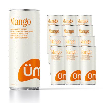 m Functional Mushroom Sparkling Beverage - Mental Clarity, Energy, Immunity, Stress Relief, Hydration - Zero Sugar, Zero Caffeine, 12fl oz (Pack of 12) (12 Fl Oz (Pack of 12), Mango)
