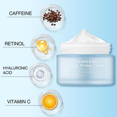 UJhay Retinol Neck Cream, Hyaluronic Acid and Caffeine Enriched Neck Firming Cream to Minimize Fine Lines Dullness - 3-in-1 Moisturizing Cream for Neck, Chest and Face (50 ml1.7 oz)