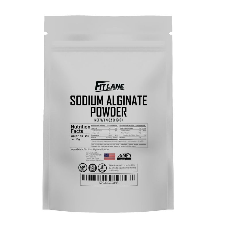 Sodium Alginate Powder 4 oz, Pure Food Grade Bulk Ingredient for Thickening, Premium Molecular Gastronomy Component - Non-GMO and Vegan - by Fit Lane Nutrition