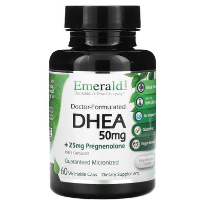 Emerald Labs DHEA 50mg - Adrenal Support Supplement to Help Hormone Balance - Includes DHEA - Gluten-Free - 60 Vegetable Capsules (30-Day Supply)