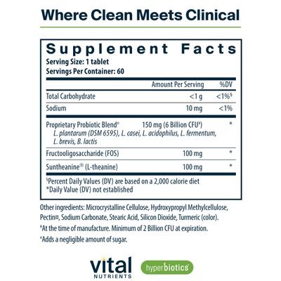 Hyperbiotics Vital Nutrients Pro Mood Probiotic with L-theanine Clinically Studied Probiotics for Women and Men to Support Stress Management and Mood Support 60 Vegan Count