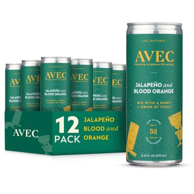 AVEC Jalape o Blood Orange Premium Flavored Sparkling Water, Bubbly Drink Mixer, Real Fruit Juice, Vegan Non Alcoholic Drinks, Gluten Free Seltzer Water, No Added Sugar, 8.45oz Each, Pack of 12 Cans