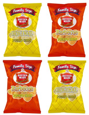 Better Made Special Original BBQ Potato Chips Variety Pack (4) x Family Size Bags 9.5oz (Pack of 4) - Crispy, Crunchy, Salty Snacks Made From Fresh Potatoes - Gluten Free - Family Owned and Operated