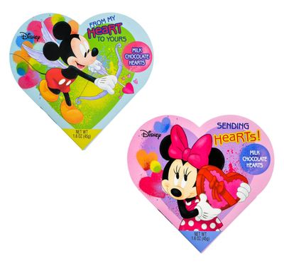 Mickey and Minnie Chocolate Hearts in Heart Shaped Box - Pack of 2 - Variety Pack - Smiling Sweets - Delicious Chocolates That are Perfect for the Whole Family