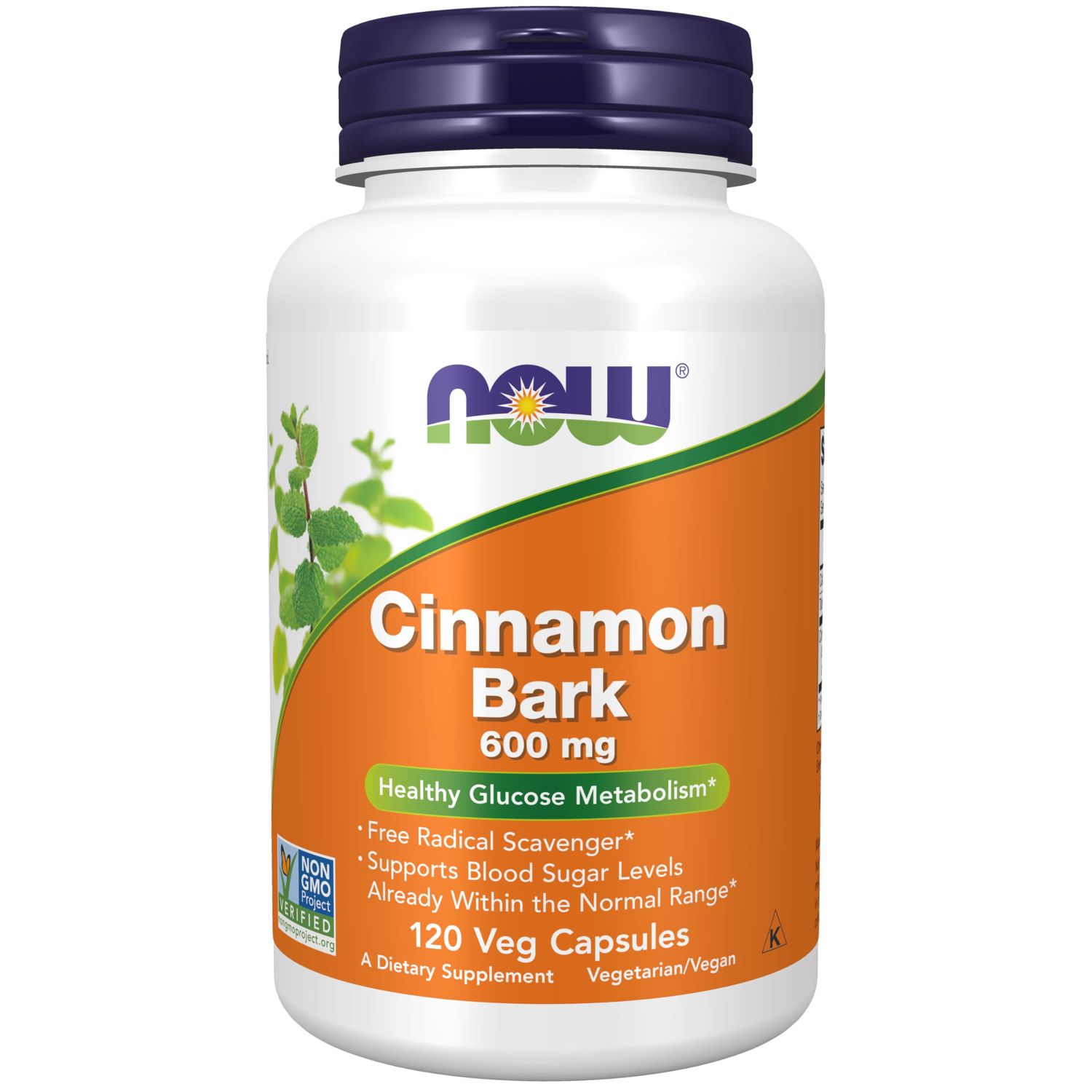 NOW Supplements, Cinnamon Bark 600 mg, Non-GMO Project Verified, Healthy Glucose Metabolism, 120 Veg Capsules