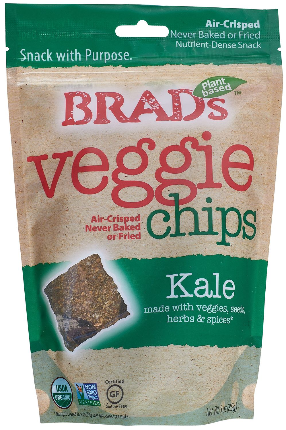 Brad&#39;s Plant Based, USDA Organic, Gluten Free, Veggie Chips, Kale, 3 Ounce (4 Count) (Packaging may vary)