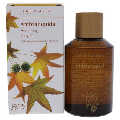 L Erbolario Ambraliquida Smoothing Body Oil - Massage Oil and Dry Skin Moisturizer - Firming, Anti-Aging - Vitamin E and Liquidambar Extract - 4.2 oz