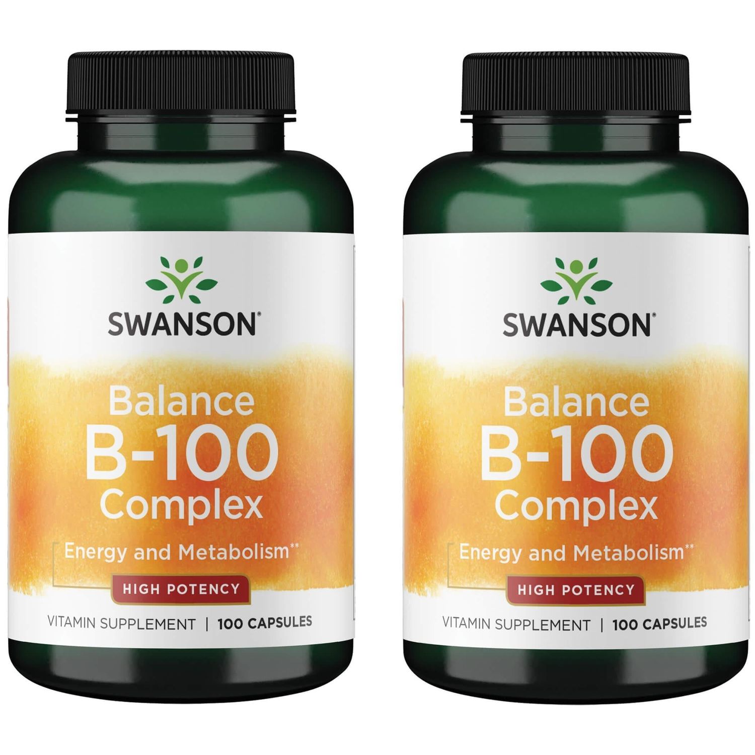 Swanson Vitamin B-100 - Vitamin Supplement Promoting Energy Metabolism Support - High Potency Formula Supporting Heart Health, Brain Health Nervous Function - (100 Capsules) (2 Pack)