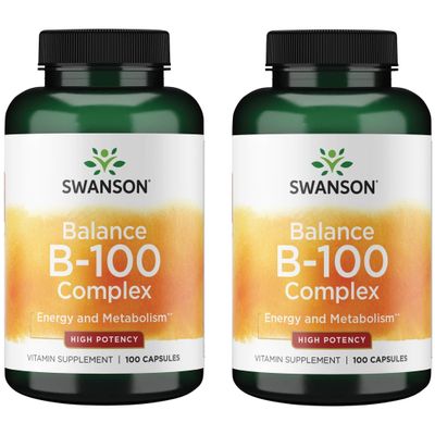 Swanson Vitamin B-100 - Vitamin Supplement Promoting Energy Metabolism Support - High Potency Formula Supporting Heart Health, Brain Health Nervous Function - (100 Capsules) (2 Pack)