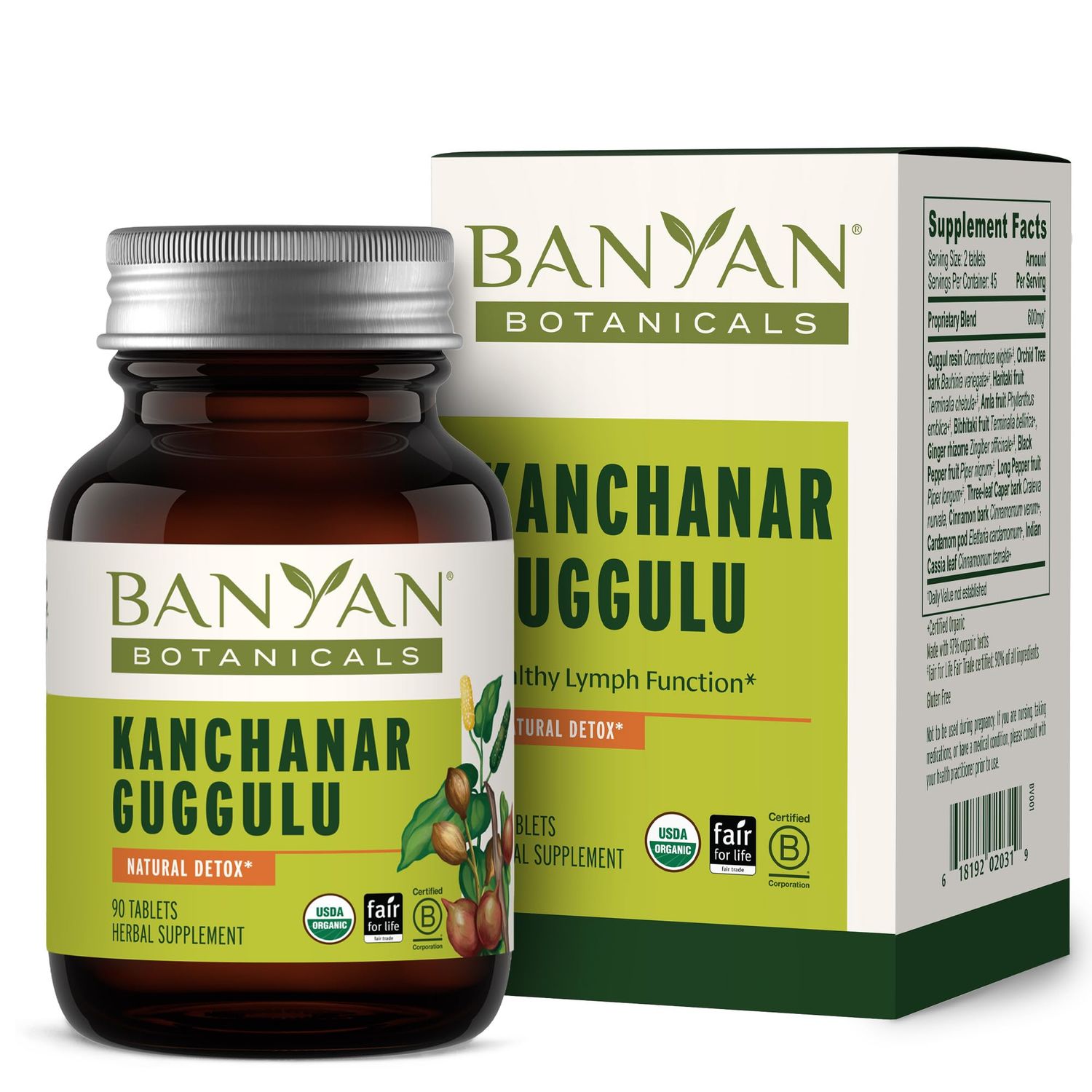 Banyan Botanicals Kanchanar Guggulu Tablets - Organic Lymph Supplement with Guggulu Resin - Promotes The Healthy Elimination of Natural Toxins - 90 Tablets - Non-GMO Sustainably Sourced Vegan
