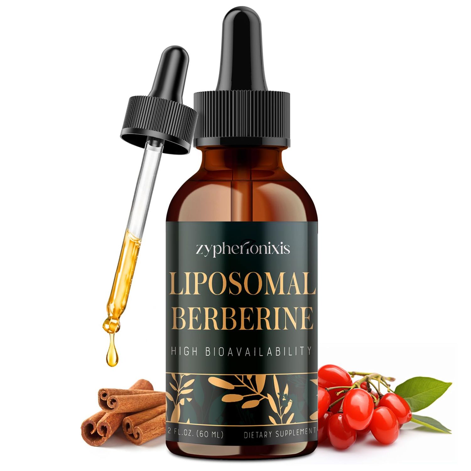 Zypherionixis Liposomal Berberine Drops Supplement 3000mg - High Absorption AMPK Activator, Organic Berberine HCl Complex with Ceylon Cinnamon Ginger for Immune Digestion (2 fl oz)
