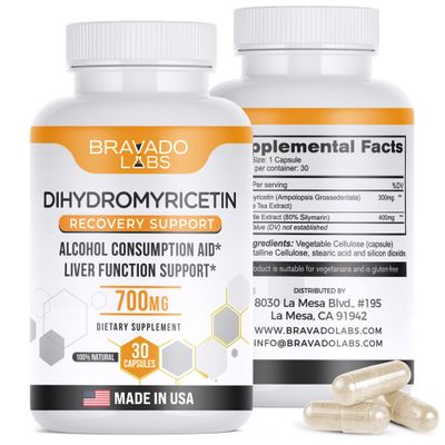 Bravado Labs Premium Dihydromyricetin Supplement (DHM) - Better Morning Recovery with Milk Thistle Extract - 700 mg - Liver Support Pills - 30 ct