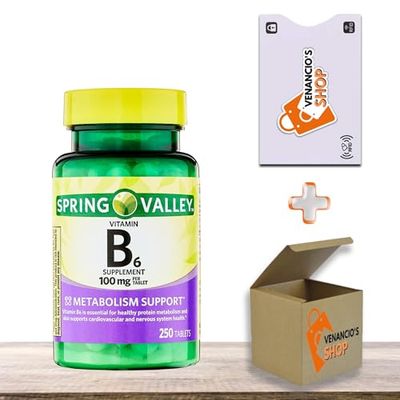 Vitamin B6 (Pyridoxine HCL), Dietary Supplement, 100 mg, 250 Tablets, Metabolism Support by Spring Valley (Pack of 1)