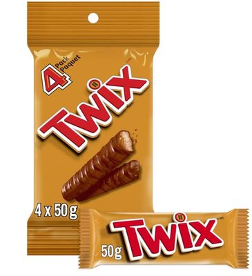TWIX, Caramel Cookie Chocolate Candy Bar, Full Size Bar, 50g per bar (4 full size bars)
