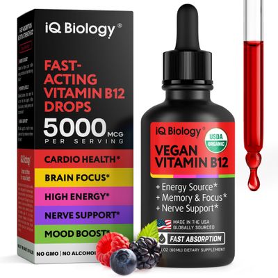 Vegan Vitamin B12 - Vit B 12 Liquid Drops Sublingual 5000mcg - USDA Organic Methyl B-12 for Men and Women - Methylcobalamin Energy Supplement for Immunity, Metabolism Health Support - Made in USA
