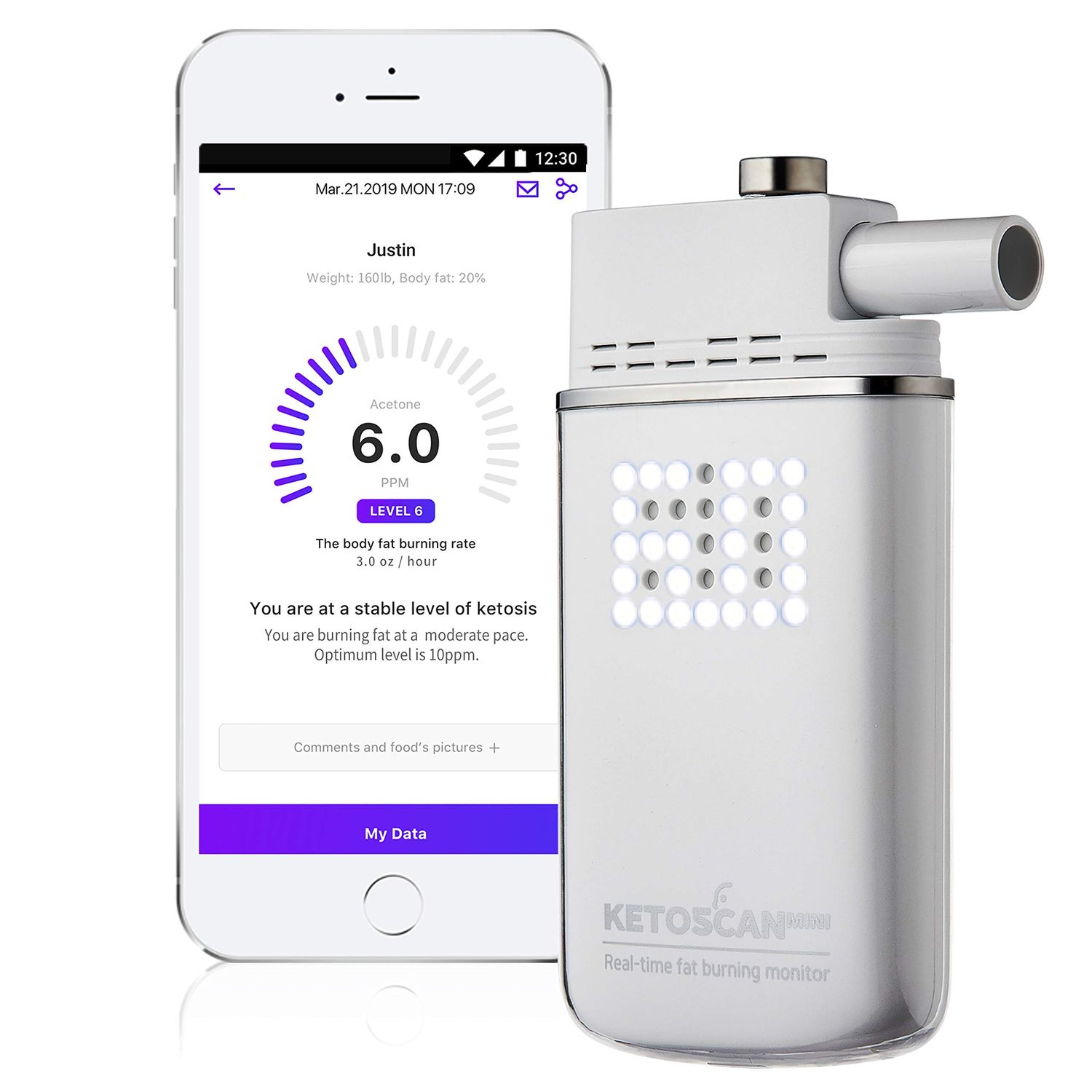 V2 KETOSCAN Mini Breath Ketone Meter, Diet Fitness Tracker Monitor Your Fat Metabolism, Level of Ketosis on Low carb, Ketogenic or Any Nutrition Fitness Program