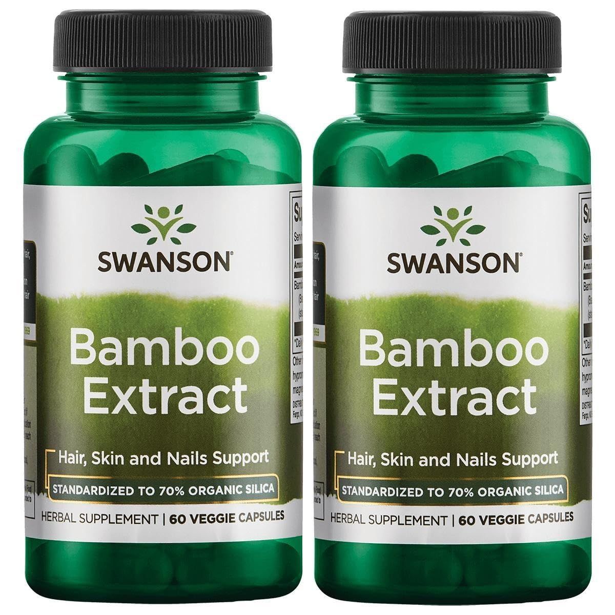 Swanson Bamboo Extract - Natural Hair, Skin and Nails Supplement - 70 Silica Content Supporting Collagen Formation Bone Growth - (60 Veggie Capsules, 300mg Each) (2 Pack)