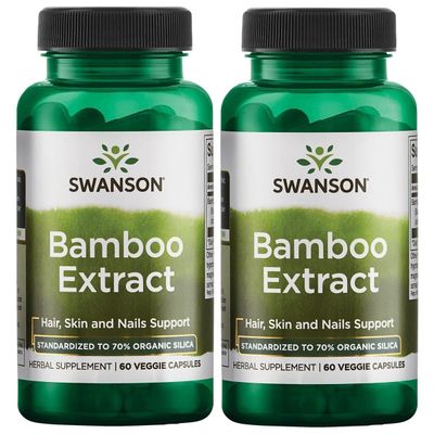 Swanson Bamboo Extract - Natural Hair, Skin and Nails Supplement - 70 Silica Content Supporting Collagen Formation Bone Growth - (60 Veggie Capsules, 300mg Each) (2 Pack)