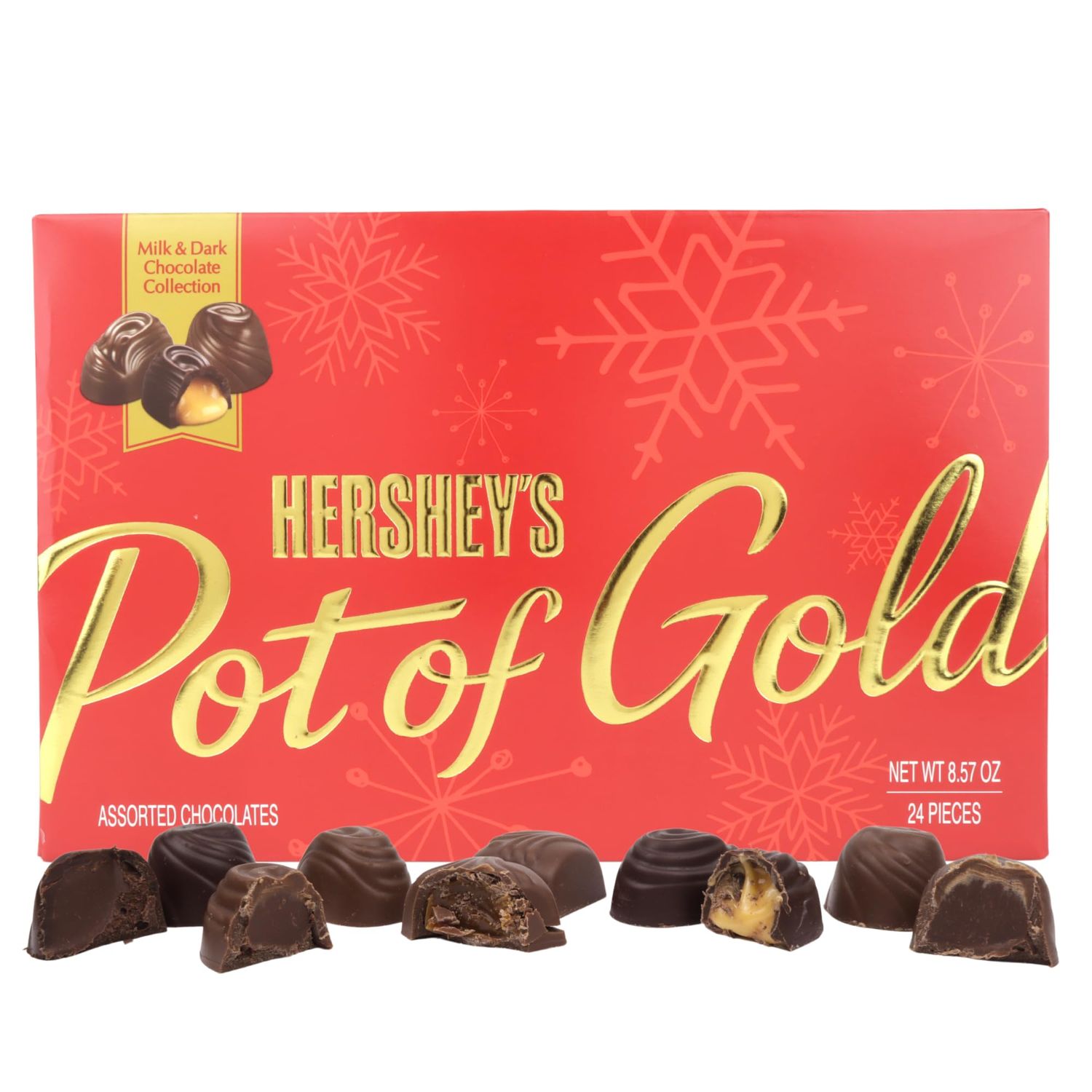 HERSHEY&#39;S Christmas Pot of Gold Assorted Milk and Dark Chocolate Truffles Box, Candy Gift Set, 24 Total Pieces, 8.75 Ounces