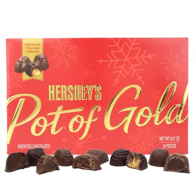 HERSHEY&#39;S Christmas Pot of Gold Assorted Milk and Dark Chocolate Truffles Box, Candy Gift Set, 24 Total Pieces, 8.75 Ounces