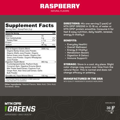 MTN OPS Super Greens Daily Immune Health and Energy Drink Powder - Digestive Health Support Blend Boosted with Chlorophyll-Rich Greens 30 On-The-Go Packs Just Add Water