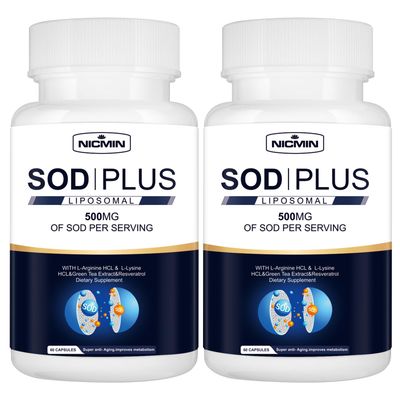 NICMIN 500MG Superoxide Dismutase Supplement - SOD Plus with Liposomal Glutathione, AKG, Green Tea Extract, L-Arginine, Lysine, Resveratrol and Vitamin E for Immune Support, Antioxidant 120 Capsules