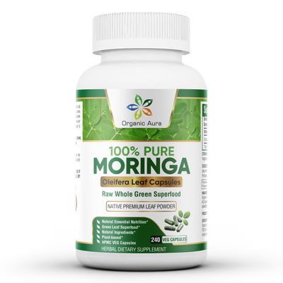 Organic Aura Moringa Capsules - 240 HPMC Veg Capsules - Naturally Supports Metabolism, Lactation and Immunity