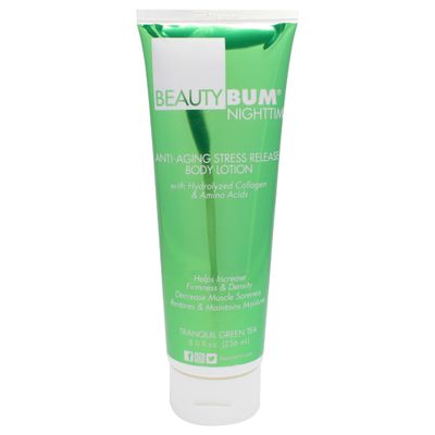 BeautyFit BeautyBum Nighttime Anti-Aging Stress Release Body Lotion - Helps Muscle Recovery - Moisturizes, Smoothes Skin - Tranquil Green Tea - 8 oz