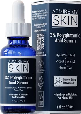 Admire My Skin Organic Polyglutamic Acid Facial Serum - Powerful Hydration Anti Aging Hyaluronic Acid Propolis 1oz