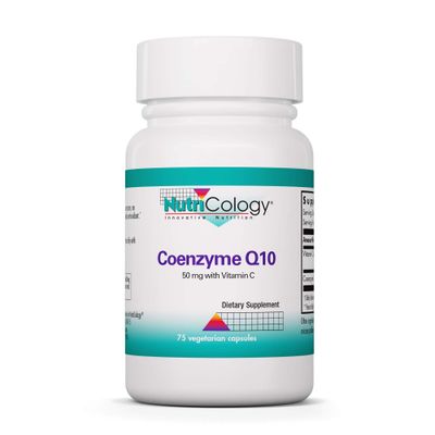 Nutricology Coenzyme Q10 Supplement - with Vitamin C, Heart Health, CoQ10 50mg, Ubiquinol, Antioxidant, Vegetarian Capsules - 75 Count