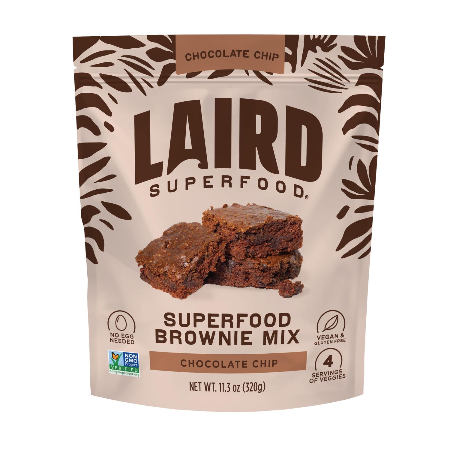 Laird Superfood Homemade Brownie Mix, Plant-Based Vegan Chocolate Brownie Mixture Made with Almond Flour and Zucchini, Gluten-Free, Non-GMO, Dairy-Free, Sweet Treats, 11.3 oz. Bag Mix