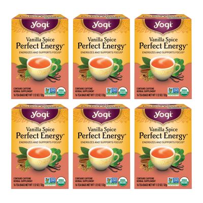 Yogi Tea Vanilla Spice Perfect Energy Tea - 16 Tea Bags per Pack (6 Packs) - Organic Vanilla Energy Tea - Focus Tea - Includes Green Tea, Black Tea, Ashwagandha, L-Theanine More