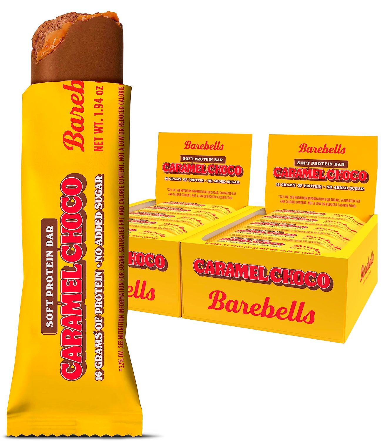 Barebells Soft Protein Bars Caramel Choco - 24 Bars (2 Packs of 12) - Protein Snacks with 16g of High Protein - Fluffy Chocolate Protein Bar with 2g of Total Sugars - Soft Protein Snack Breakfast Bars