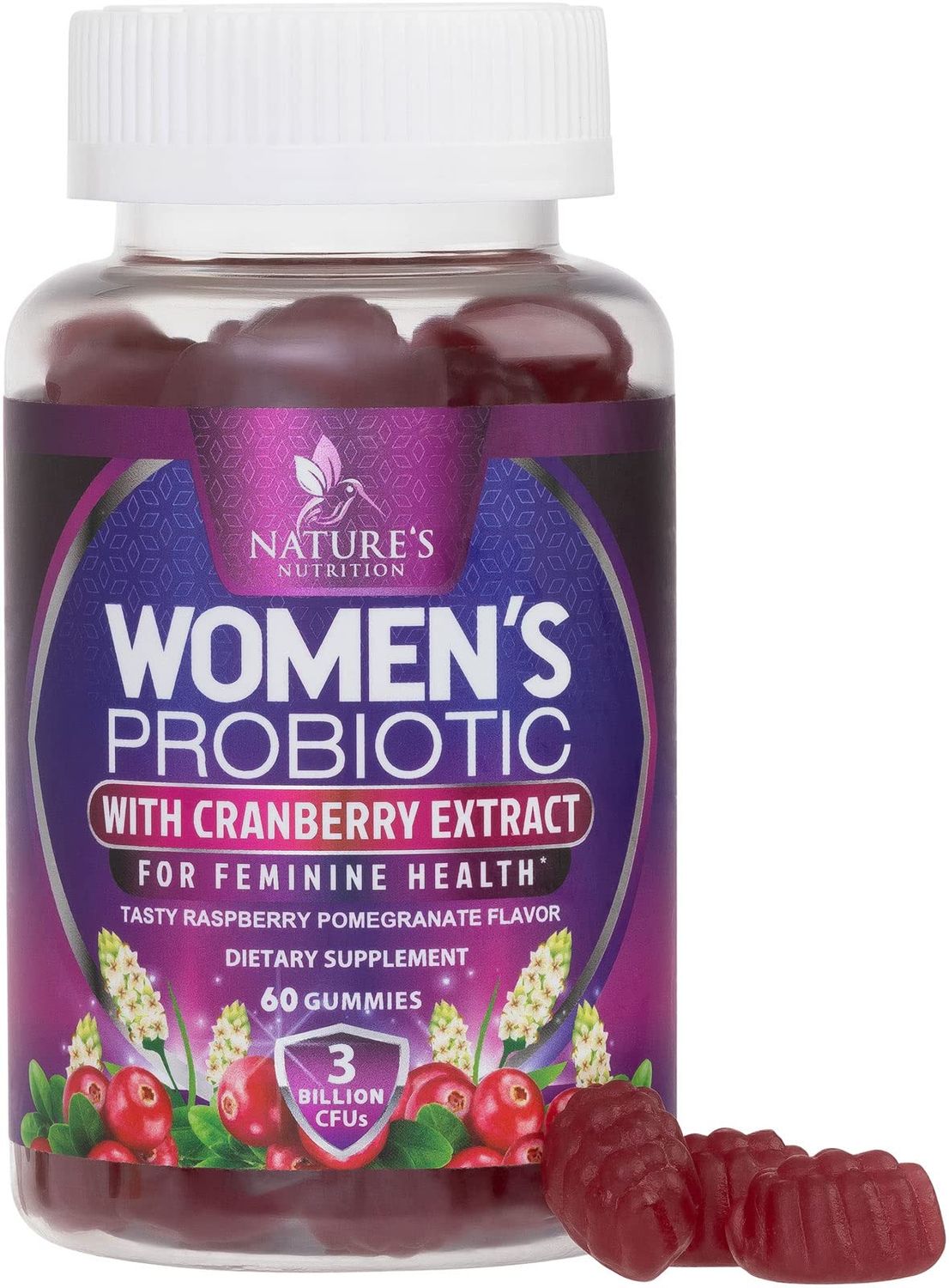 Probiotics for Women Gummy - 6 Diverse Strains w Cranberry, PH Balance, Digestive Feminine Health Support, 3 Billion CFU Womens Probiotic for Urinary Immune Support, Non-GMO - 60 Gummies