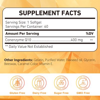 KFG CoQ10 400mg Softgels, Coenzyme Q10 Supplements Support Heart Health, Cardiovascular Health, Immune System Cellular Energy Production, Gluten Free