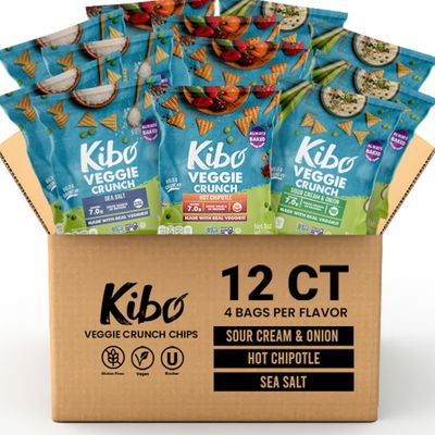 Kibo Veggie Chips Variety Pack - 7g Plant-Based Protein, Sea Salt, Hot Chipotle Sour Cream Onion - Gluten Dairy-Free, Vegan, Non-GMO - 12 Pack