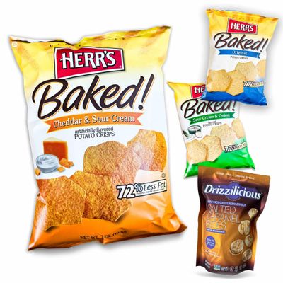 Baked Potato Crisps (3, 7oz bags) - Original - Sour Cream Onion - Cheddar Sour Cream - Salted Caramel Bites Mini Rice Cakes (4oz) - 4 Items