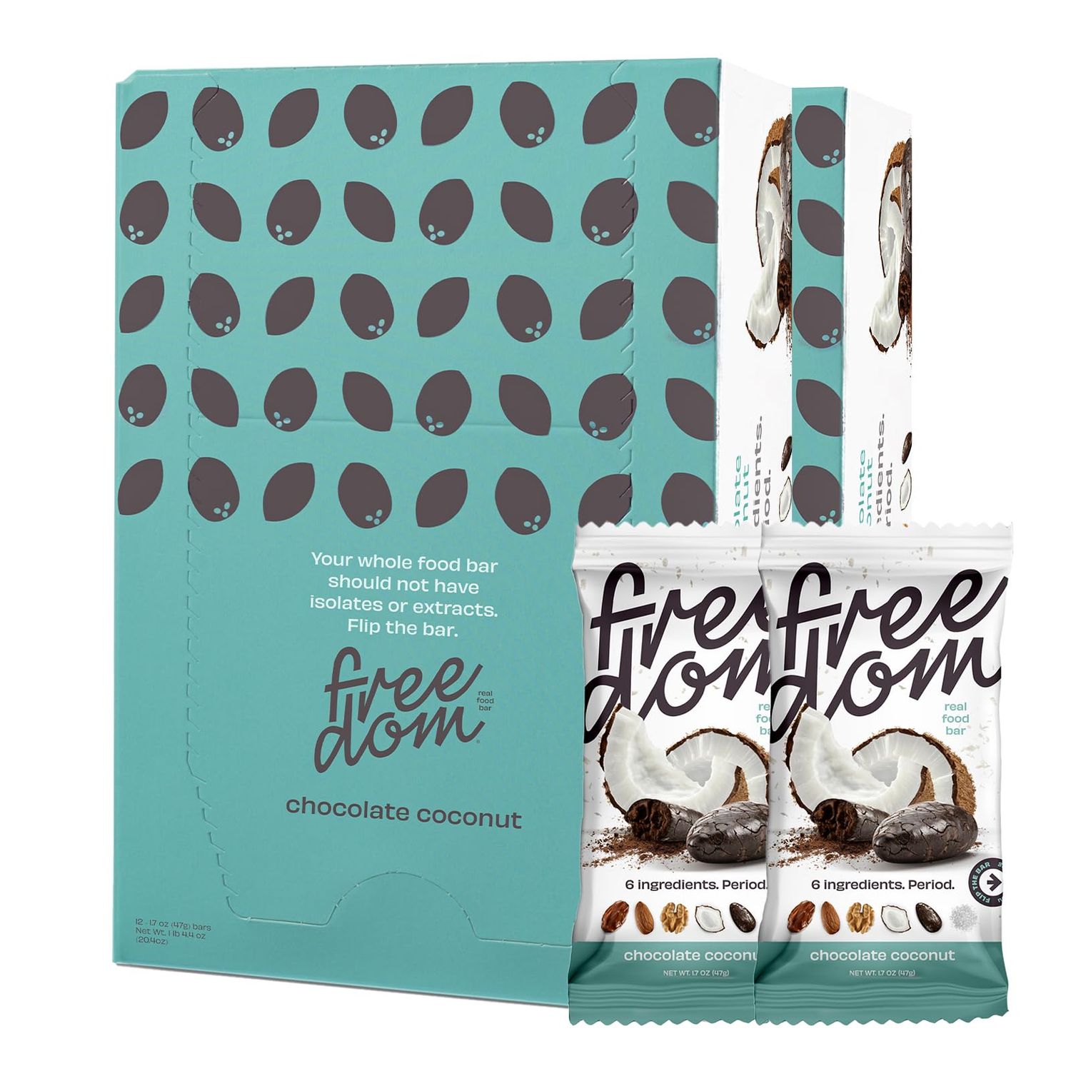 Freedom Bar, Healthy Fruit and Nut Bar - Dairy and Gluten Free, Organic Energy Snack, AIP Friendly and Kosher (Chocolate Coconut)