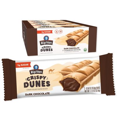 Crispy Dunes Vegan Dark Chocolate Wafer Sticks - Low-Calorie Snack with Dark Chocolate Cream Filling, 90 Calories, Non-GMO, Prebiotic Fiber - 12 Pack