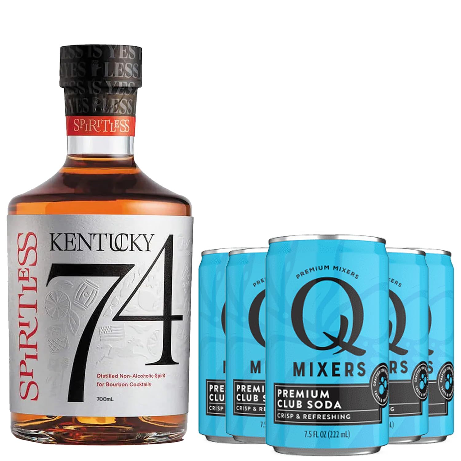 Spiritless Kentucky 74 Distilled Non-Alcoholic Whiskey Bundle with Q Mixers Club So-da - Premium Zero-Proof Liquor Spirits for a Refreshing Experience 5 PACK