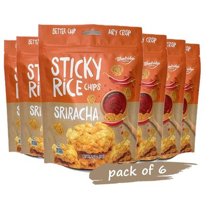 Woodridge Snacks Sticky Rice Chips Sriracha Flavor 6 Pack 2.47 OZ (70g) Bags
